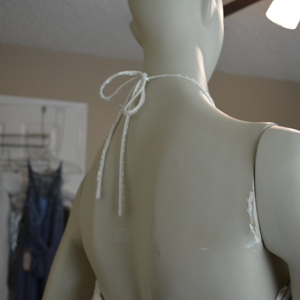 Hand Made Beaded Ivory scalloped formal dress - Picture 5 of 9